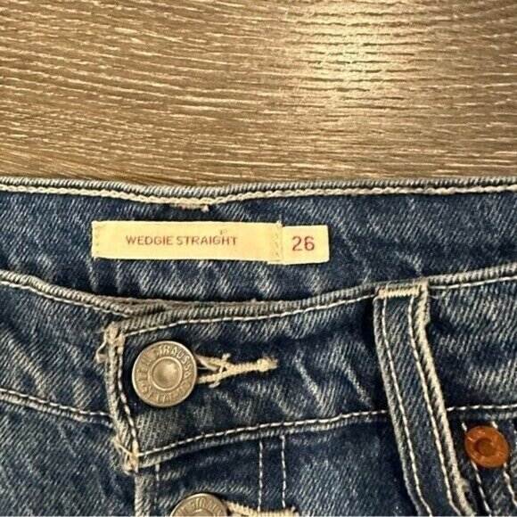 Levi's Premium Wedgie Straight High Rise Exposed Button Fly Jeans Sz 26 - Picture 9 of 14